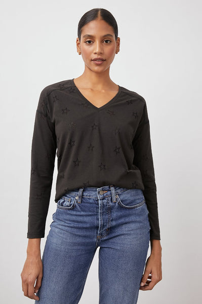 Rails Sami long sleeve v tee in black star burnout