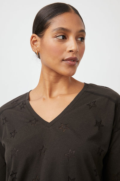 Rails Sami long sleeve v tee in black star burnout