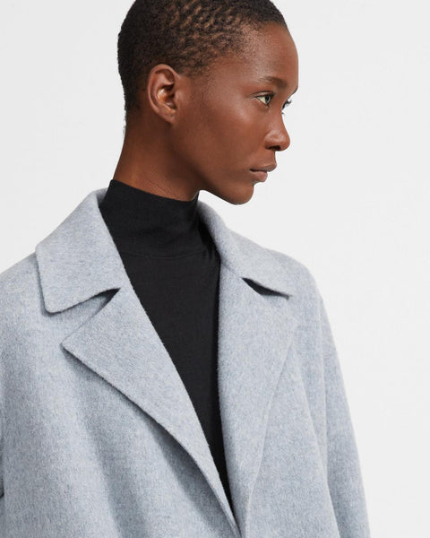 Theory Overlay Wool Cashmere Open Front Jacket Blue Grey Melange