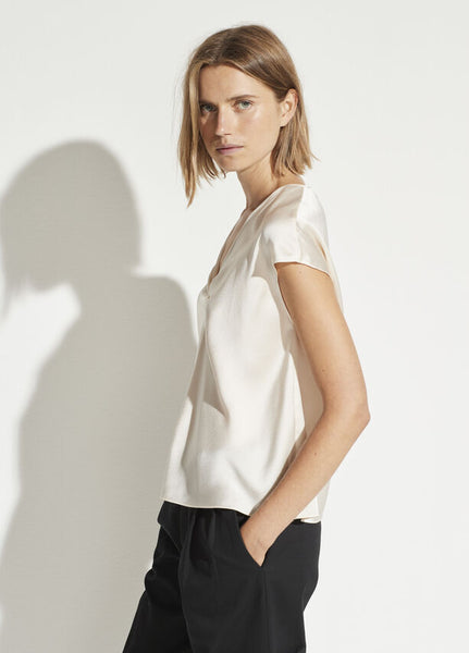 VINCE. V-Neck Drape Blouse in Chiffon