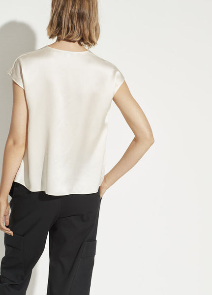VINCE. V-Neck Drape Blouse in Chiffon