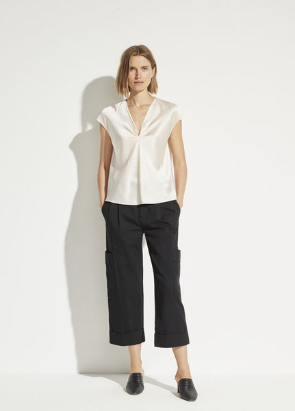 VINCE. V-Neck Drape Blouse in Chiffon
