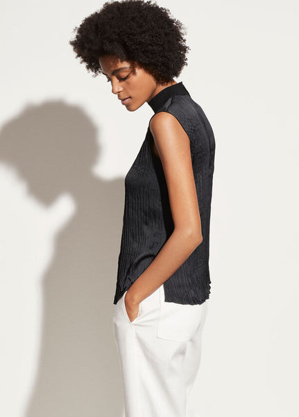 Vince variegated rib shell top in black