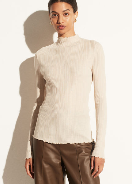 VINCE. Variegated Mock Neck Long Sleeve in Dark Ivory