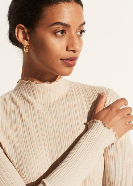 VINCE. Variegated Mock Neck Long Sleeve in Dark Ivory