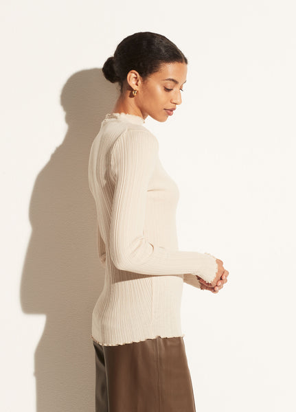 VINCE. Variegated Mock Neck Long Sleeve in Dark Ivory