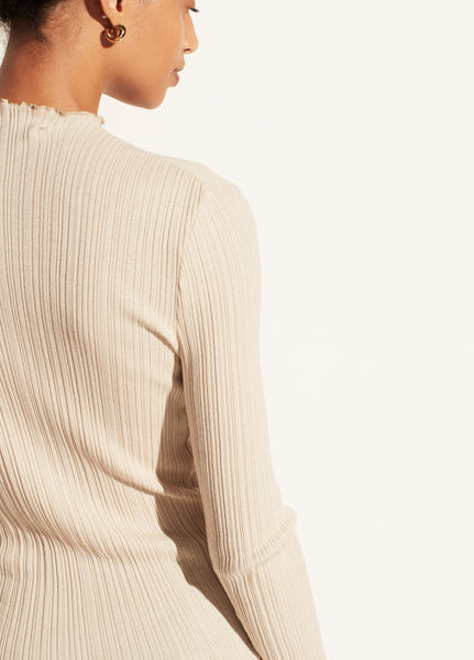 VINCE. Variegated Mock Neck Long Sleeve in Dark Ivory