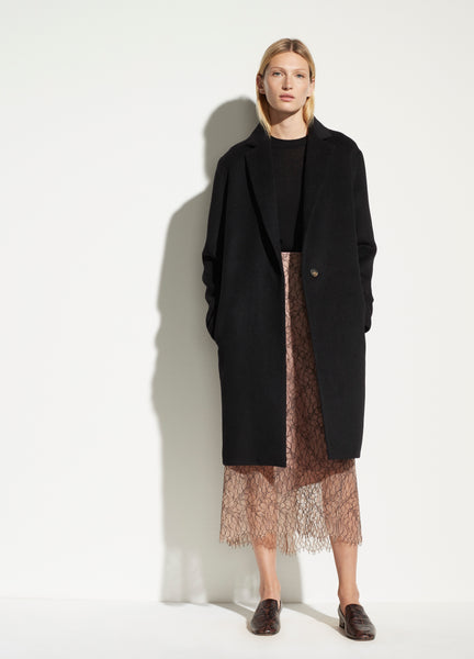 Vince Wool Blend Classic Coat in Black