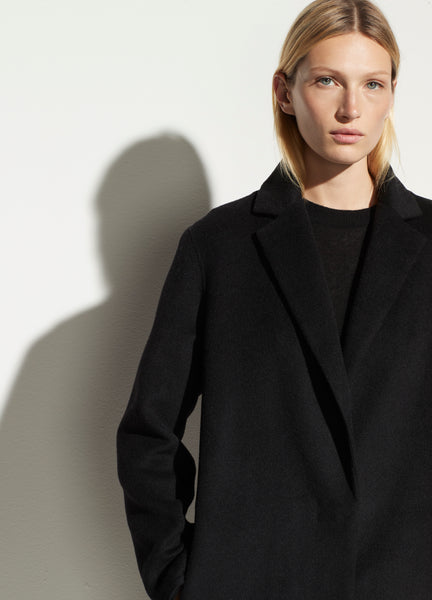 Vince Wool Blend Classic Coat in Black