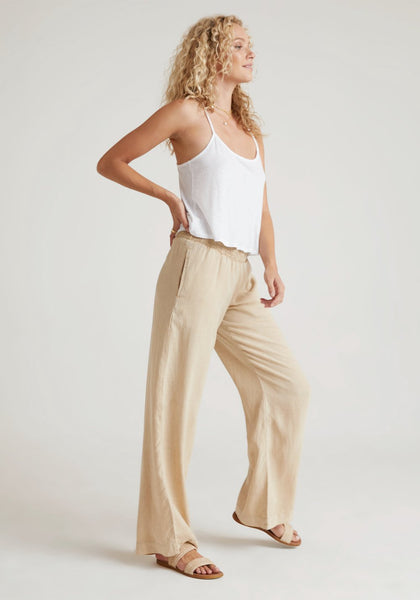 bella dahl smocked waist leg pant in soft khaki