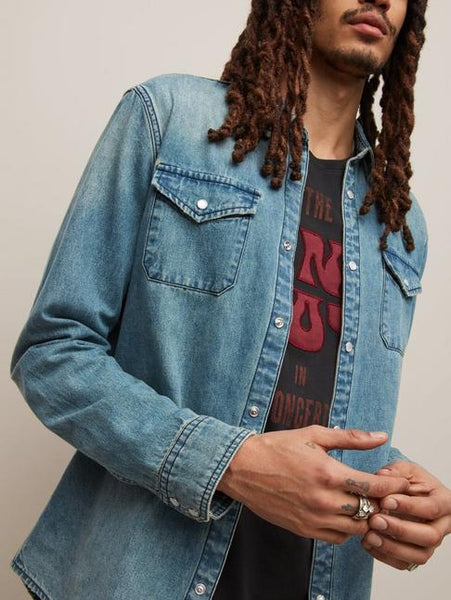 John Varvatos Marshall Western Denim Shirt - Fade Away Blue