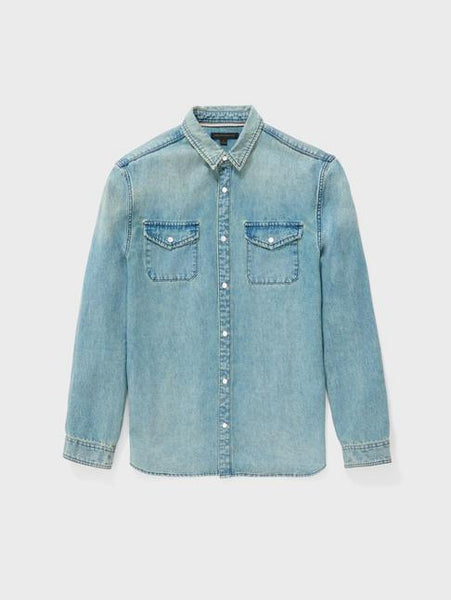 John Varvatos Marshall Western Denim Shirt - Fade Away Blue