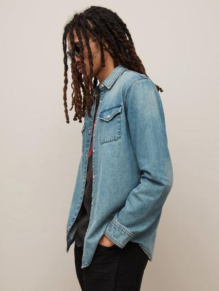 John Varvatos Marshall Western Denim Shirt - Fade Away Blue