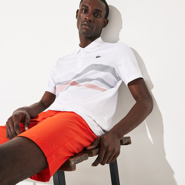 Lacoste SPORT Graphic Breathable Golf Polo - White/Navy
