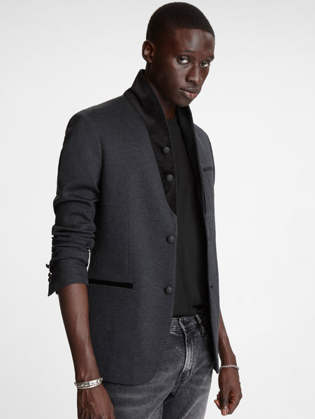 John Varvatos SEAN SHAWL COLLAR KNIT SOFT JCKT Charcoal