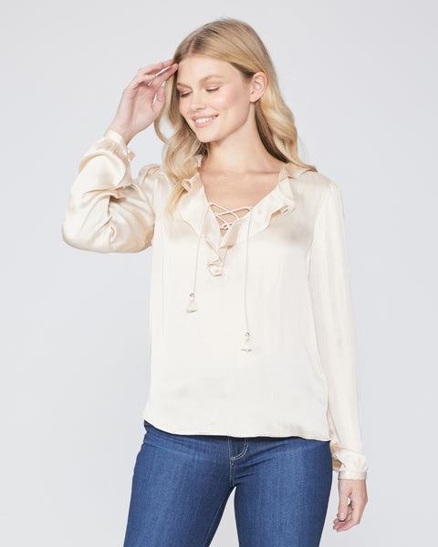 Paige Ilara Ruffle Neck Blouse in Ecru