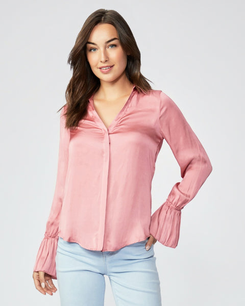 Paige Abriana Flared Cuff Shirt in Lipstick Pink