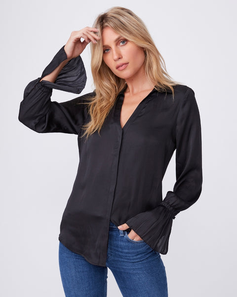 Paige Abriana Flared Cuff Shirt in Black