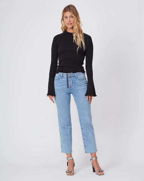 Paige Iona cotton silk ribbed cuff sweater in Black