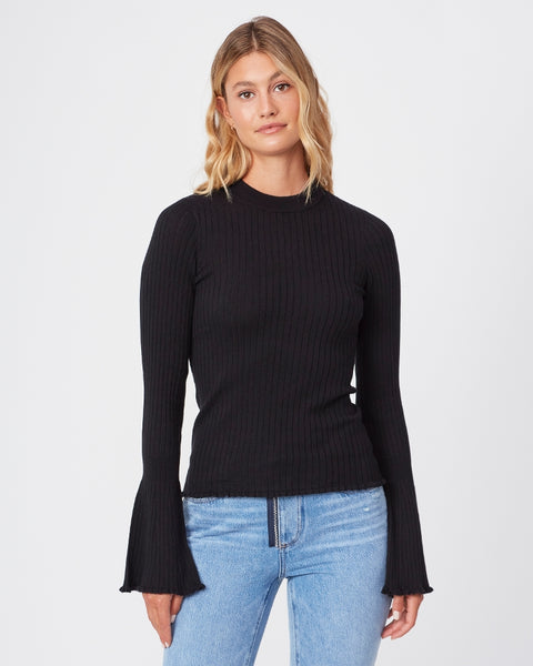 Paige Iona cotton silk ribbed cuff sweater in Black