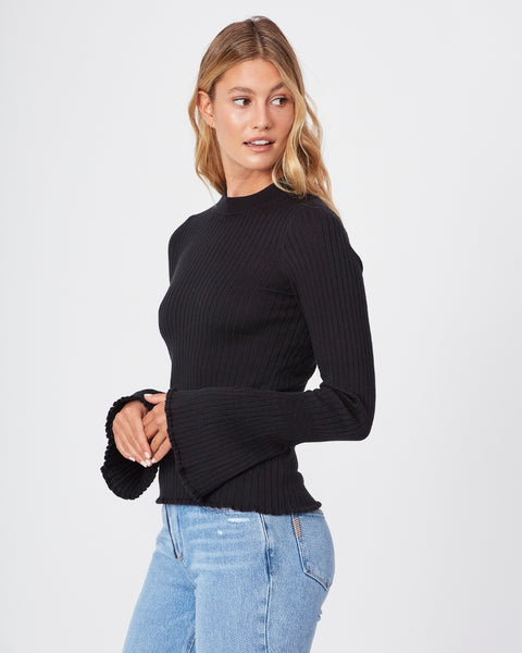 Paige Iona cotton silk ribbed cuff sweater in Black