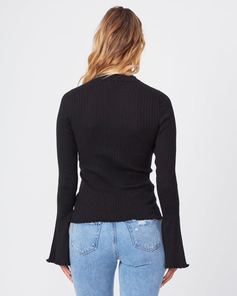 Paige Iona cotton silk ribbed cuff sweater in Black
