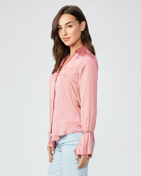 Paige Abriana Flared Cuff Shirt in Lipstick Pink