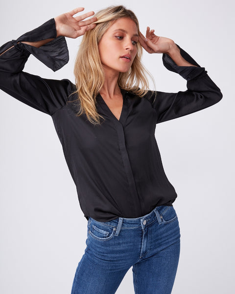 Paige Abriana Flared Cuff Shirt in Black