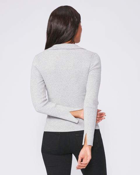 Paige Catarina Ribbed Collared V-Neck sweater in Chromium