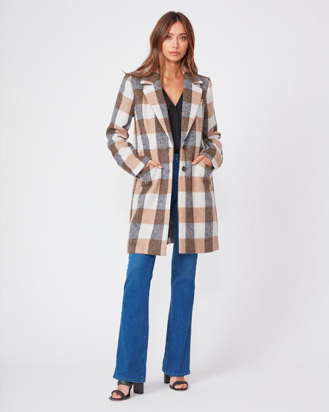 Paige Samine plaid wool blend coat in Charcoal/Tan