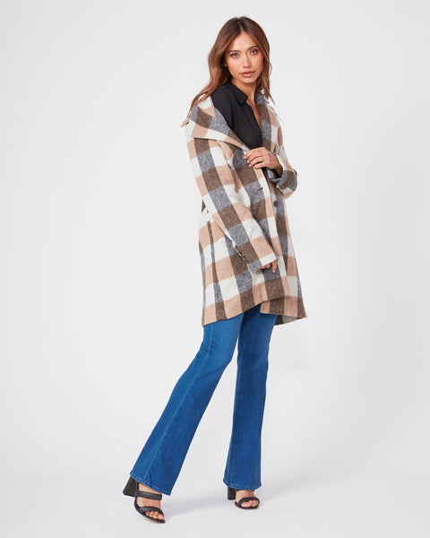 Paige Samine plaid wool blend coat in Charcoal/Tan
