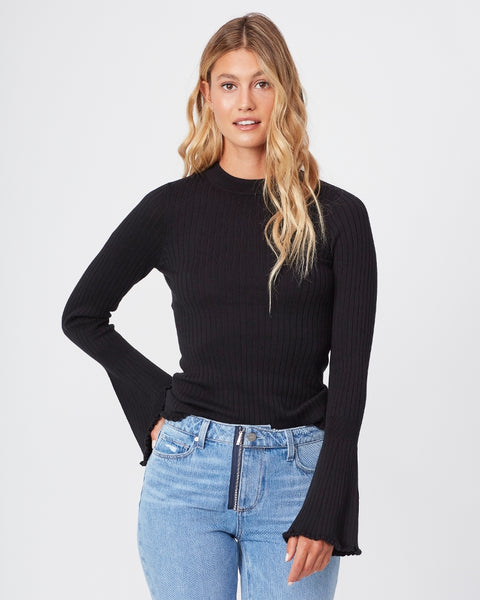 Paige Iona cotton silk ribbed cuff sweater in Black