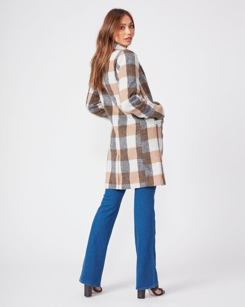 Paige Samine plaid wool blend coat in Charcoal/Tan