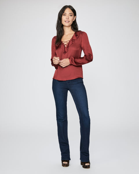 Paige Ilara Ruffle Neck Blouse in Burgundy