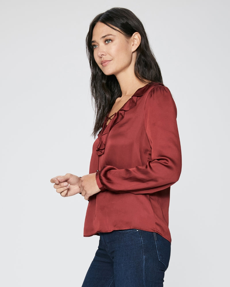 Paige Ilara Ruffle Neck Blouse in Burgundy – manhattan casuals