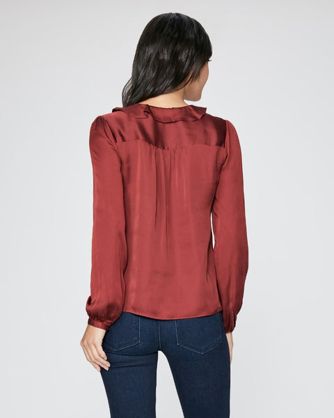 Paige Ilara Ruffle Neck Blouse in Burgundy