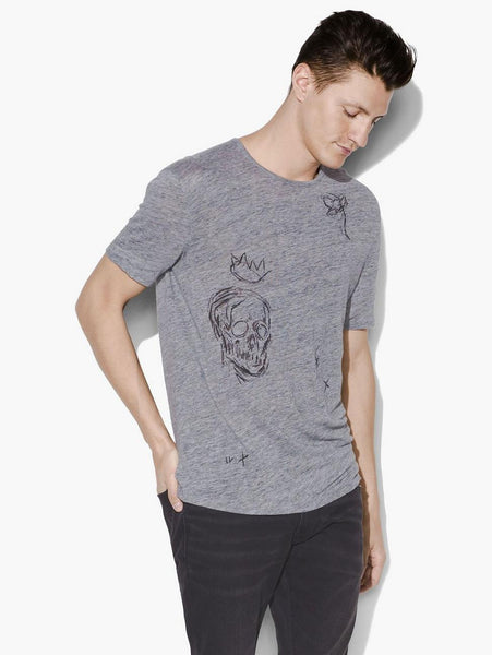 John Varvatos S/S LINEN ART CREW WITH DRAWINGS