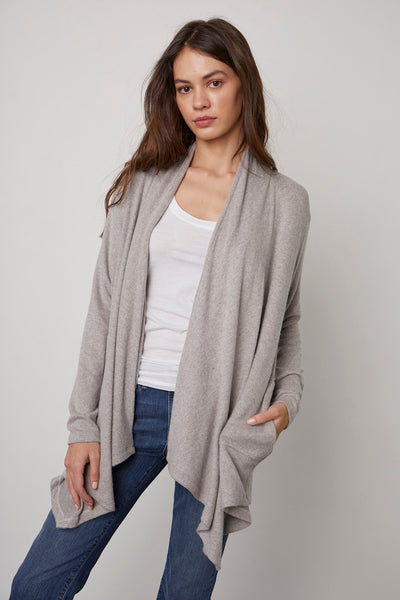 Velvet Val Cozy Lux Cardigan in Grey