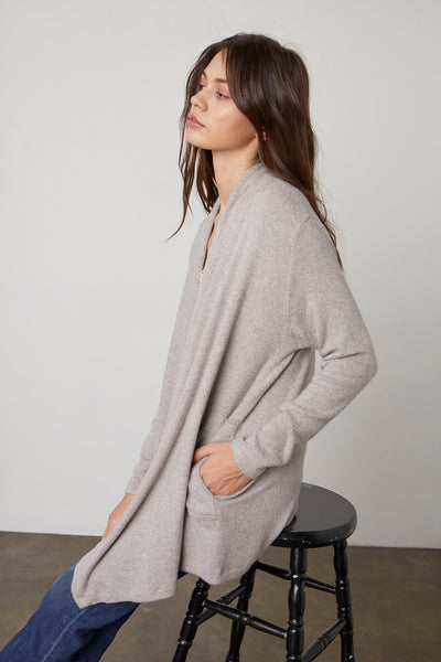 Velvet Val Cozy Lux Cardigan in Grey