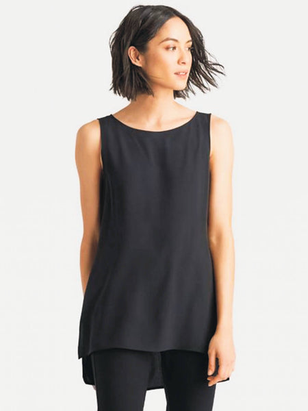 Eileen Fisher System Silk Crepe Neck Long Shell - Black or Bone