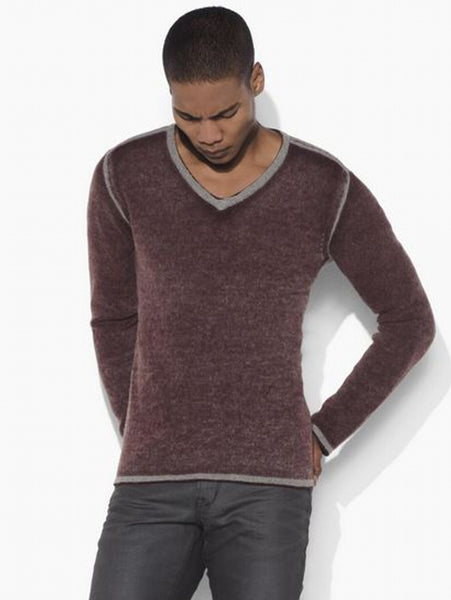 John Varvatos V-Neck Sweater with Reverse Print - Black