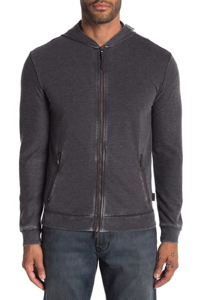 John Varvatos Washed French Terry Zip Hoodie - Metal Grey