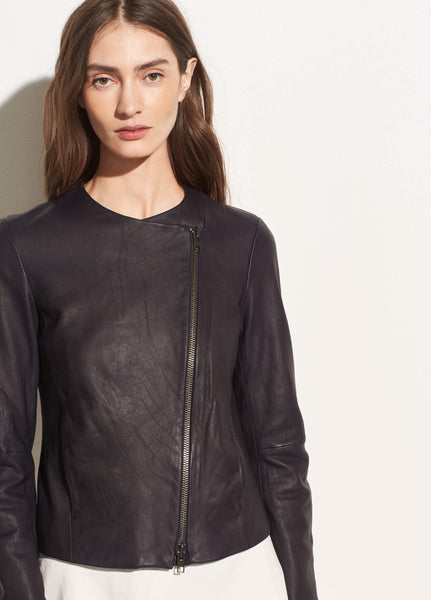 VINCE. Cross Front Leather Jacket
