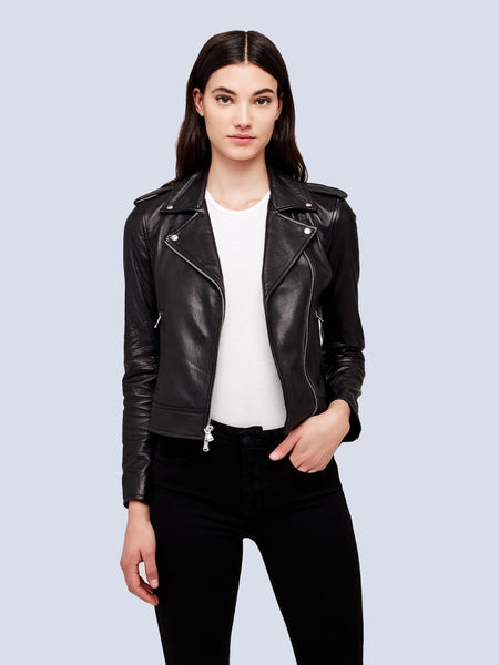 L'AGENCE Leather Biker Jacket in Black