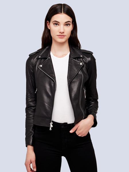 L'AGENCE Leather Biker Jacket in Black