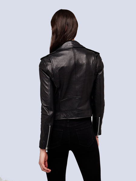 L'AGENCE Leather Biker Jacket in Black