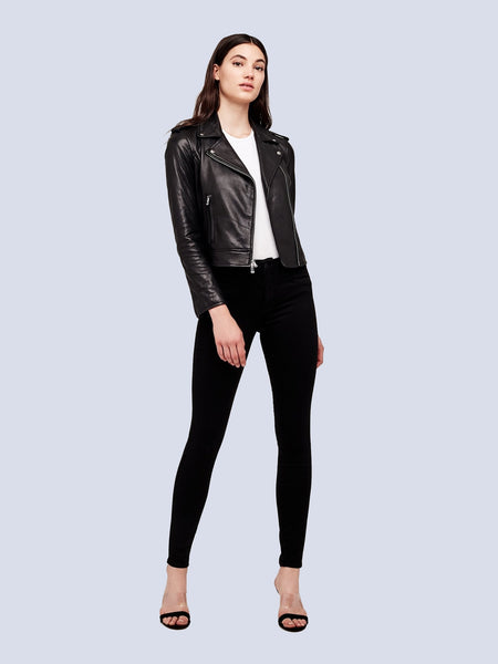 L'AGENCE Leather Biker Jacket in Black