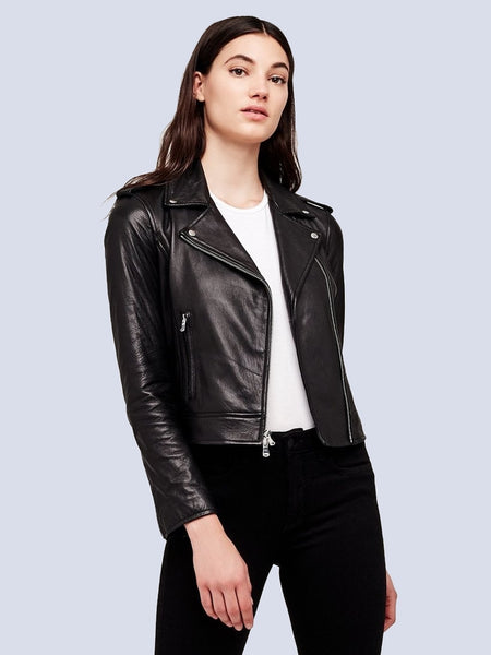 L'AGENCE Leather Biker Jacket in Black