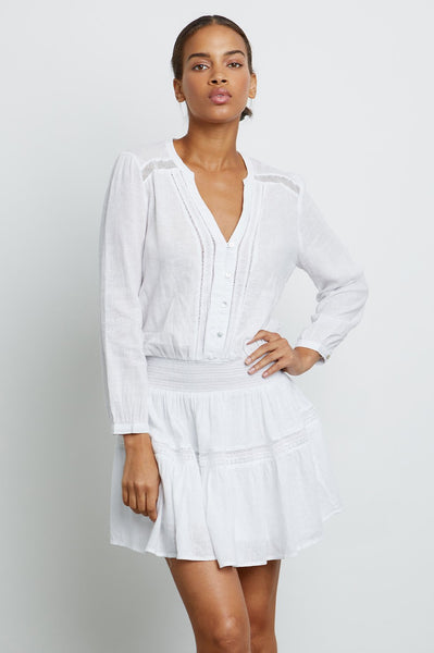 Rails Jasmine l/s linen dress in White Lace Detail