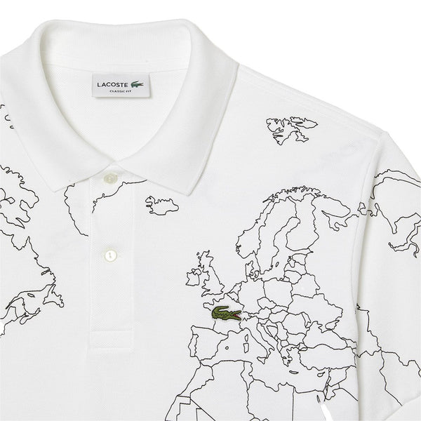 Lacoste Worldwide Print Cotton Polo - White